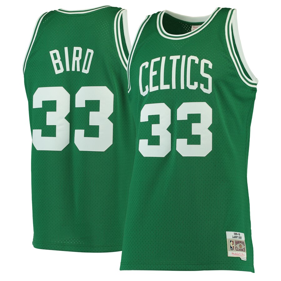 Men's Boston Celtics Larry Bird #33 1985-86 Mitchell & Ness Swingman Hardwood Classics Kelly Green Jersey 2401DHDB